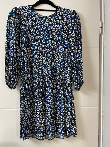 Kleid blau weiß leopard - blau,